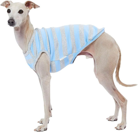 Dog Tank Top Cotton Shirts for Small Dogs Rugby Striped Sleeveless T-Shirts Soft Breathable Cool Dog Shirt Pet Clothes (Medium, Blue/Gray)