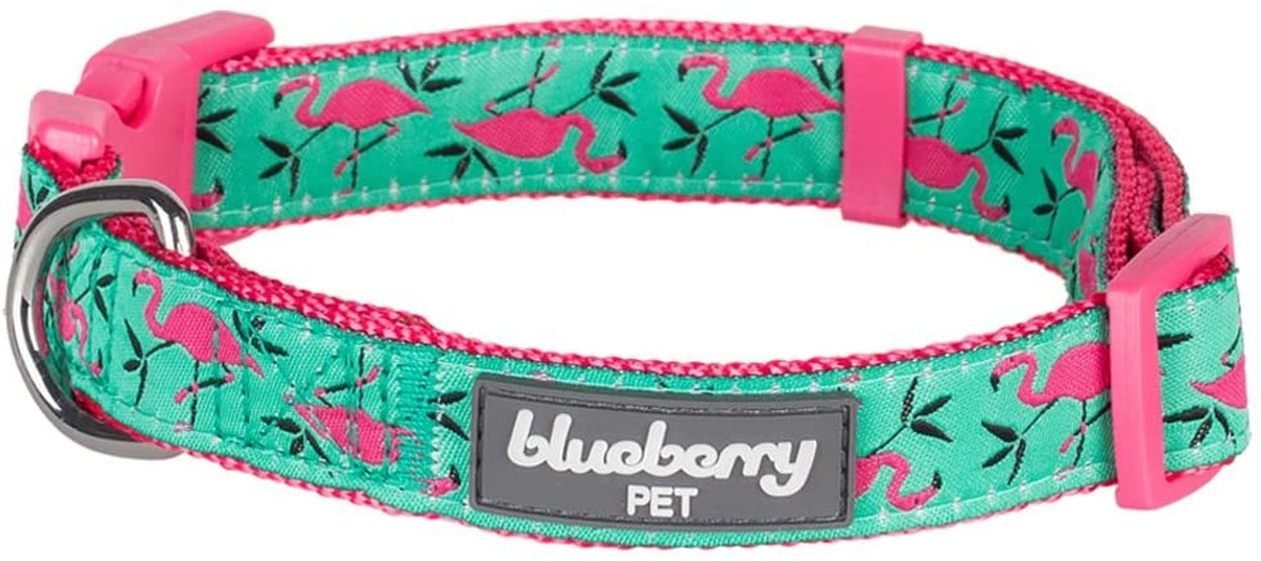 Essentials 10 Patterns Pink Flamingo on Light Emerald Adjustable Dog Collar, Small, Neck 12"-16"