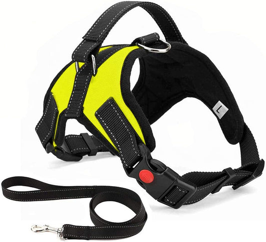 No Pull Dog Harness, Breathable Adjustable Comfort, Free Leash Included, for Small Medium Large Dog, Best for Training Walking Yellow XL