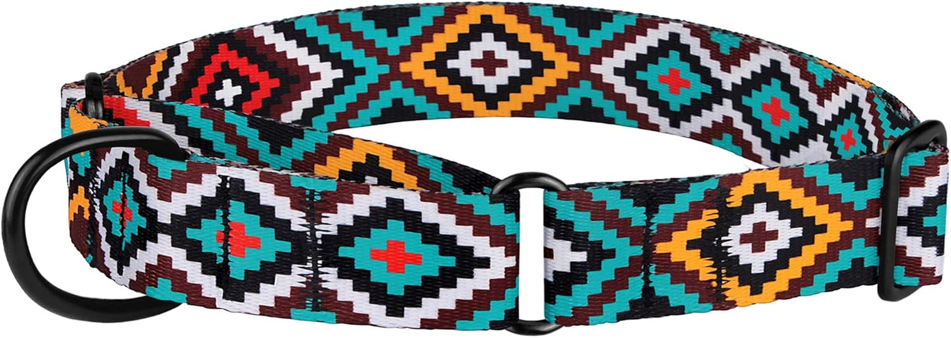 Aztec Martingale Collars for Dogs Heavy Duty Tribal Pattern Safety Nylon Training Collar Large Medium Small (Ethnic Teal, M, Neck Size 12"-17")