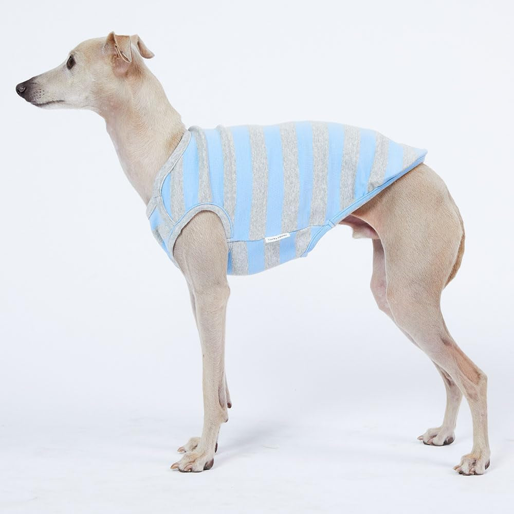 Dog Tank Top Cotton Shirts for Small Dogs Rugby Striped Sleeveless T-Shirts Soft Breathable Cool Dog Shirt Pet Clothes (Medium, Blue/Gray)