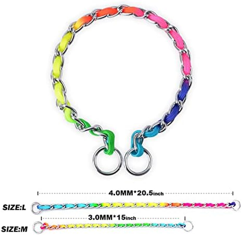 Chew Proof Dog Collars for Small Dogs, Adjustable Slip Collar for Dogs, Stainless Steel Strong Durable Heavy Duty Training Dog Slip Collar (Rainbow, 3Mm*15Inches)