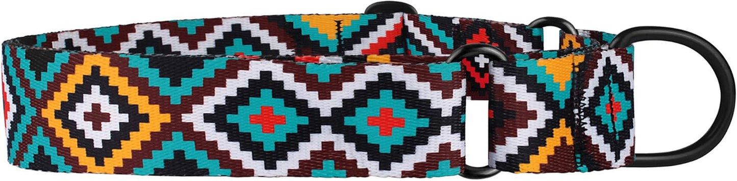 Aztec Martingale Collars for Dogs Heavy Duty Tribal Pattern Safety Nylon Training Collar Large Medium Small (Ethnic Teal, M, Neck Size 12"-17")