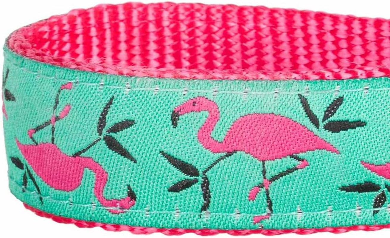 Essentials 10 Patterns Pink Flamingo on Light Emerald Adjustable Dog Collar, Small, Neck 12"-16"