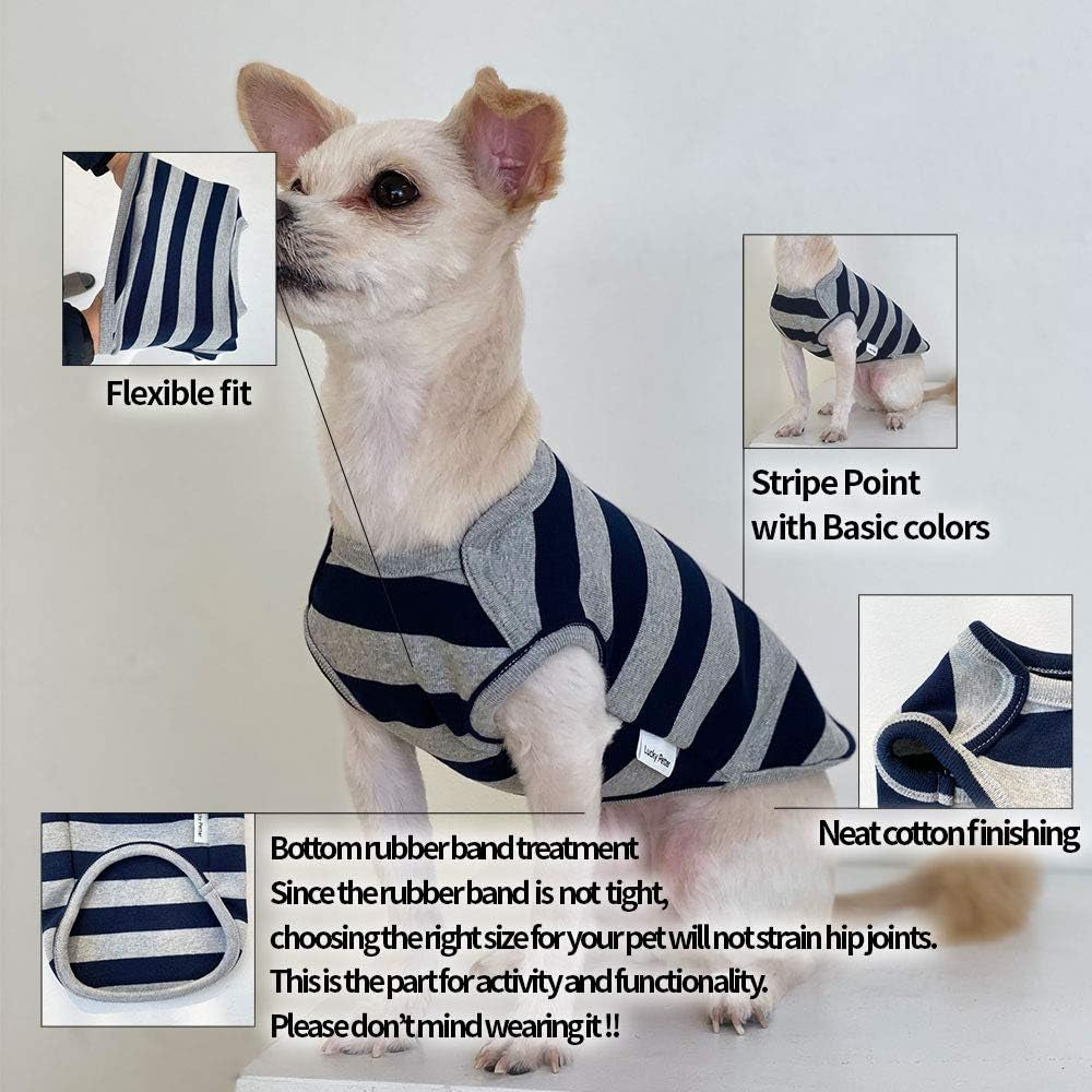 Dog Tank Top Cotton Shirts for Small Dogs Rugby Striped Sleeveless T-Shirts Soft Breathable Cool Dog Shirt Pet Clothes (Medium, Blue/Gray)