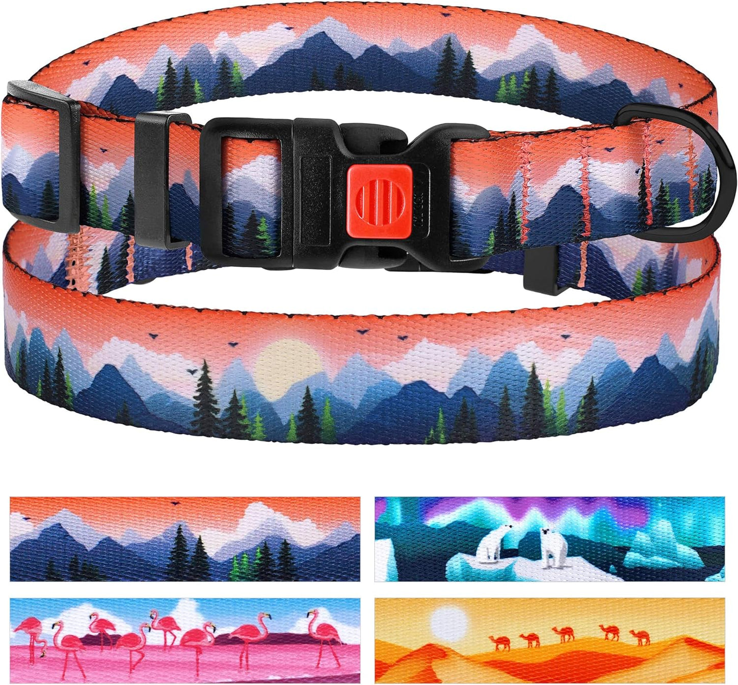 Print Dog Collar Nylon Pattern Adjustable Nature Pet Collars for Dogs Small Medium Large Puppy (Mountains, Neck Fit 10"-13")