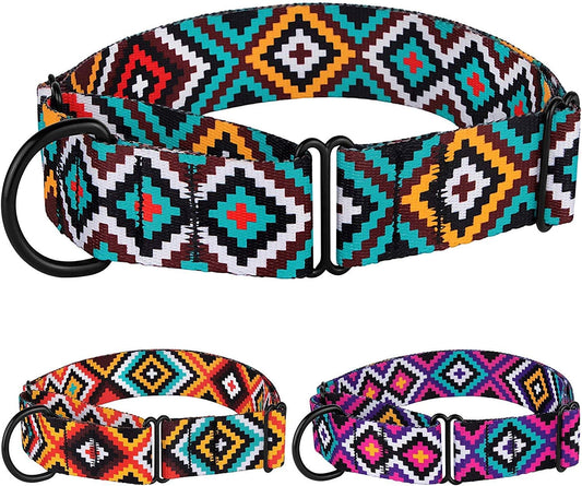 Aztec Martingale Collars for Dogs Heavy Duty Tribal Pattern Safety Nylon Training Collar Large Medium Small (Ethnic Teal, M, Neck Size 12"-17")